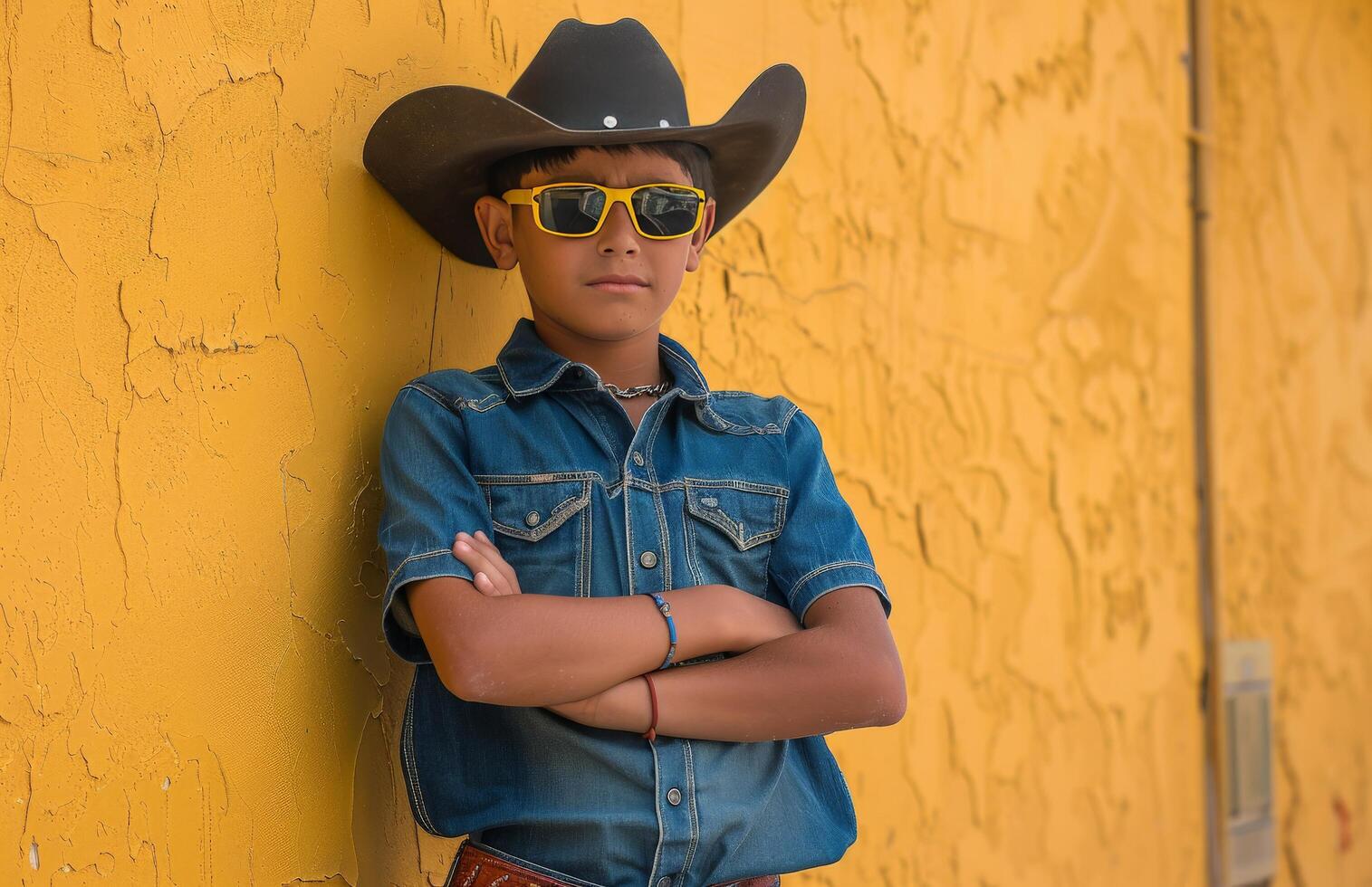 joven chico vistiendo vaquero sombrero y Gafas de sol foto