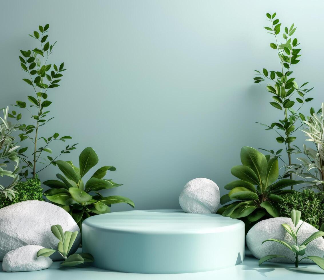 Group of Plants and Rocks on Table photo