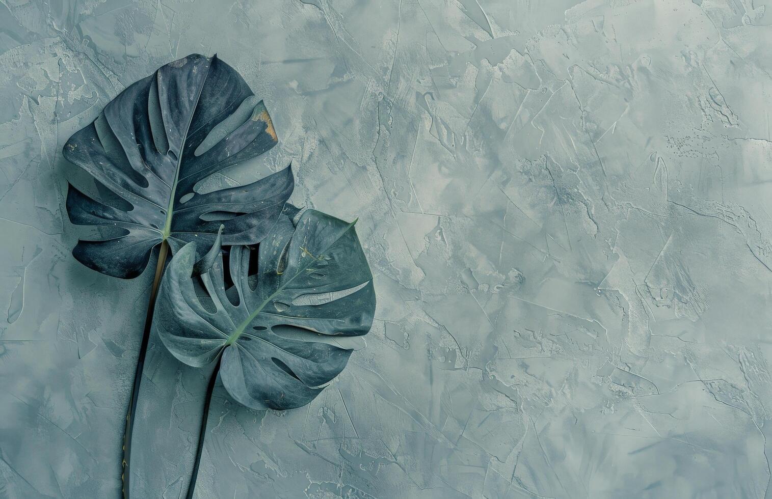 Two Green Leaves on a Blue Background photo