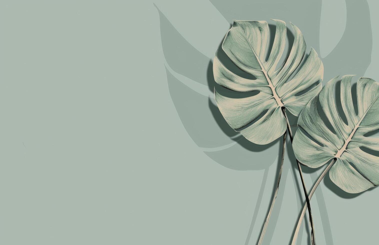 Two Green Leaves on a Blue Background photo