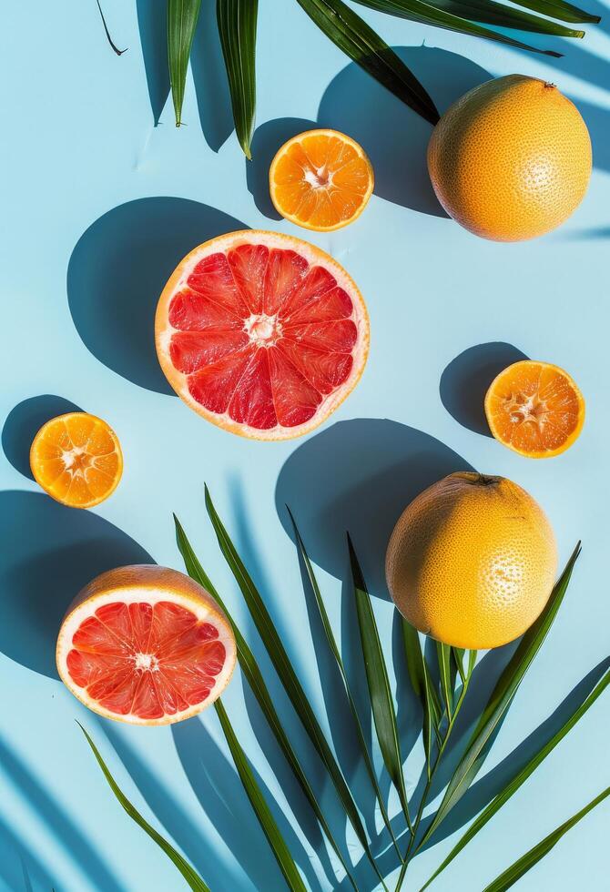 reducido a la mitad pomelo en azul superficie foto