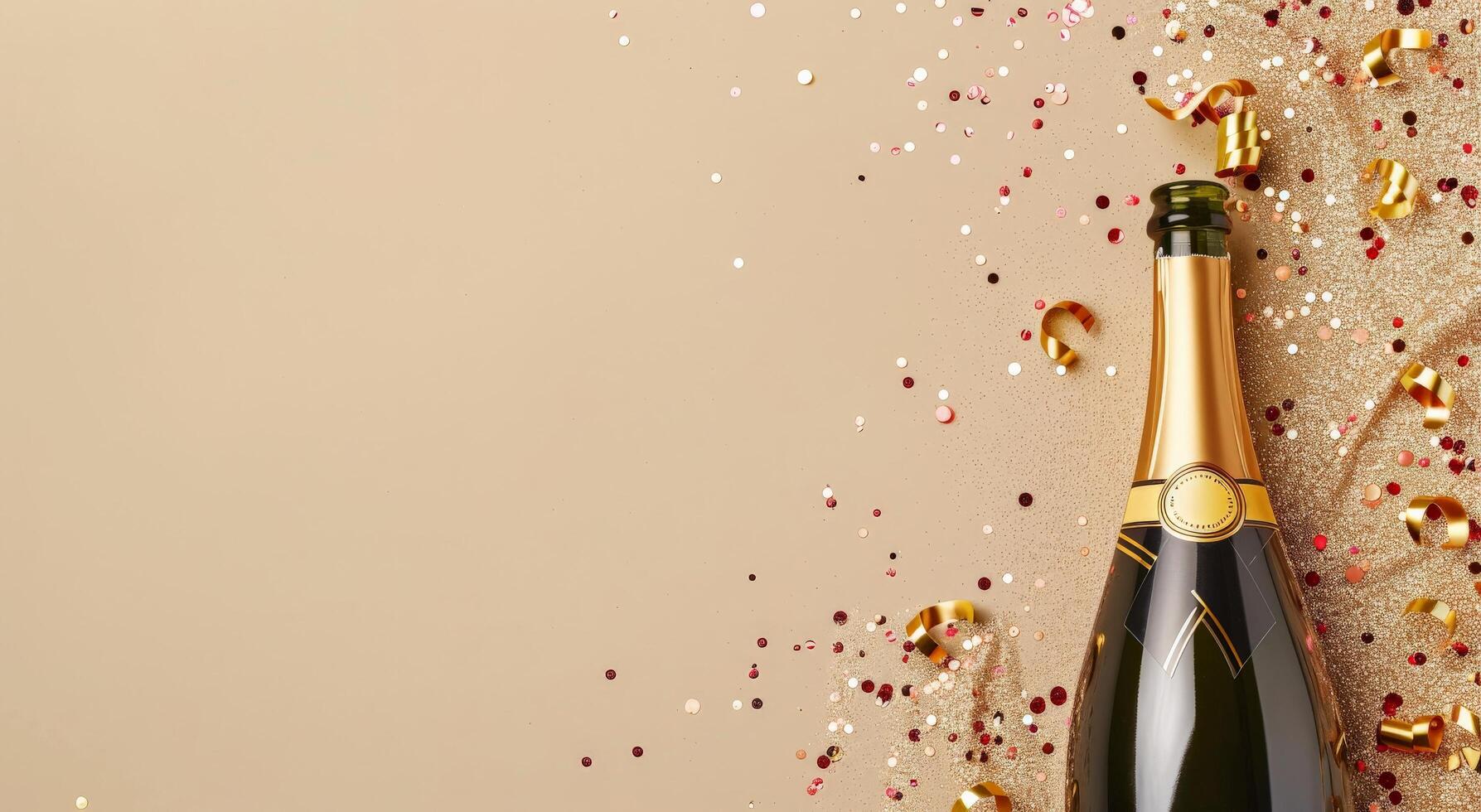 Bottle of Champagne Surrounded by Confetti and Streamers photo