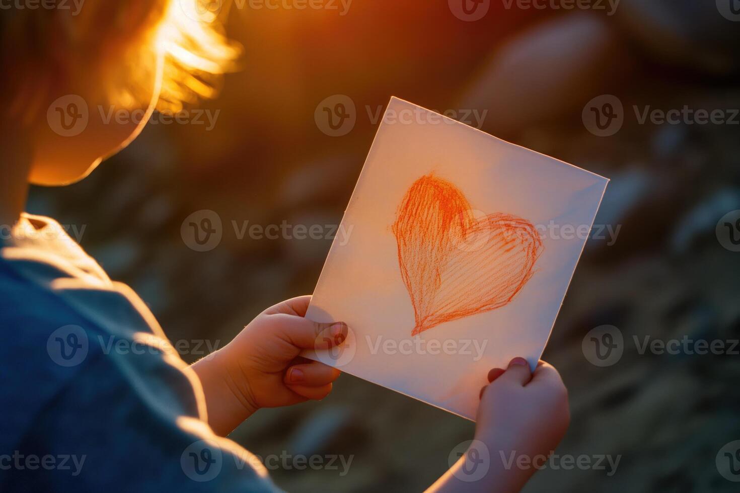 AI generated Children make heart-shaped paper gifts to express their love to their mothers on Mother's Day. photo