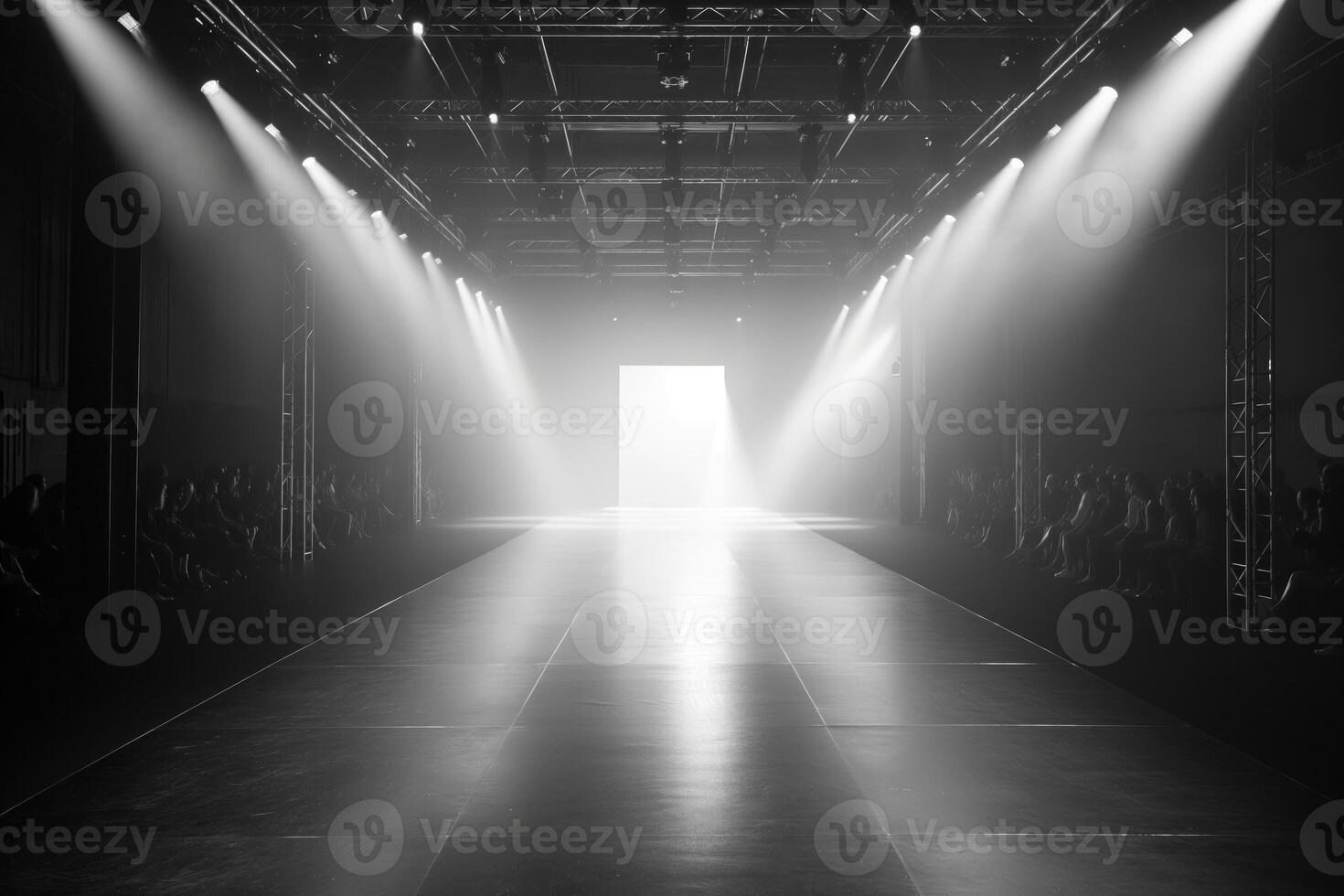 Empty Runway at a Fashion Show Under Spotlight. photo