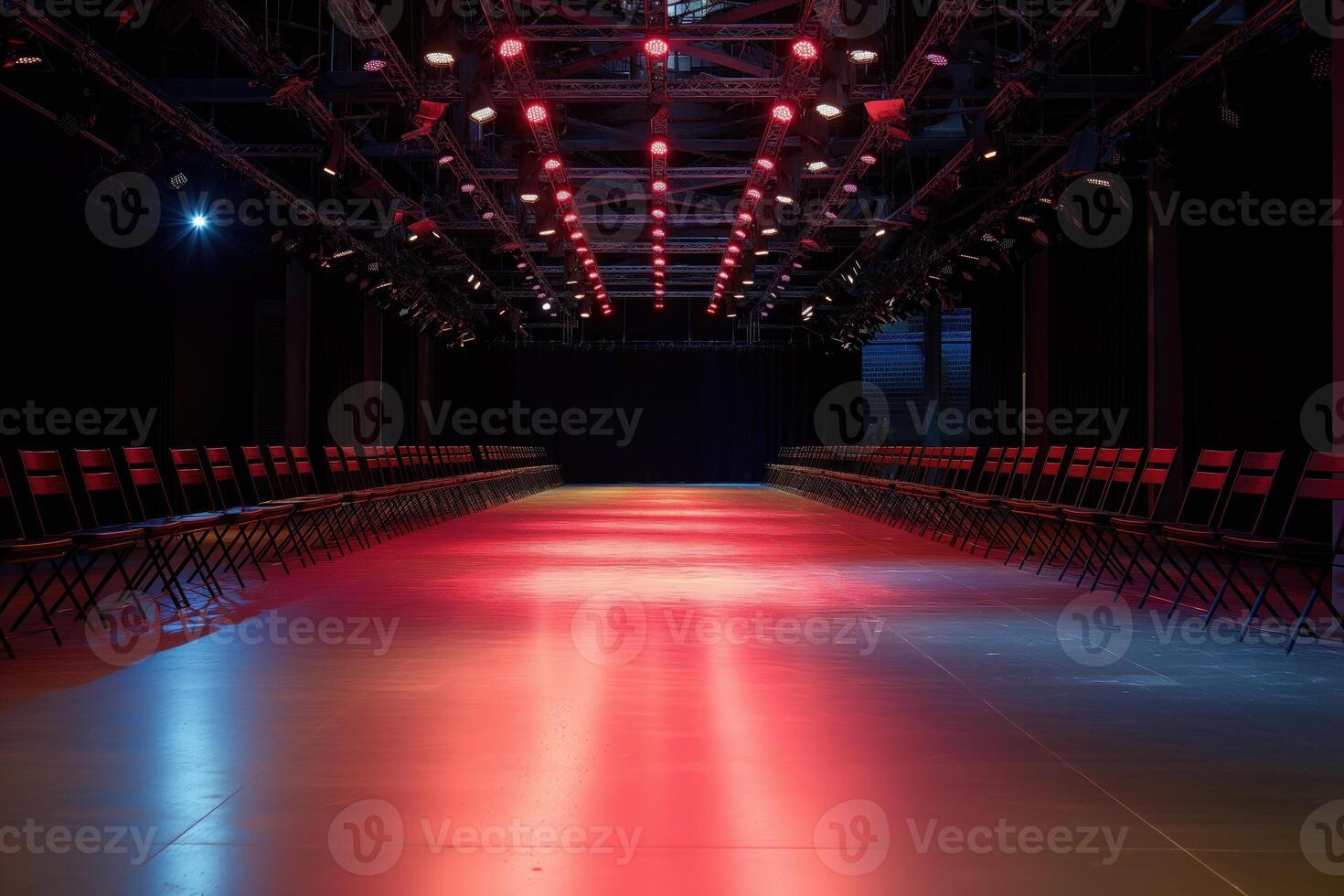 Empty Runway at a Fashion Show Under Spotlight. photo
