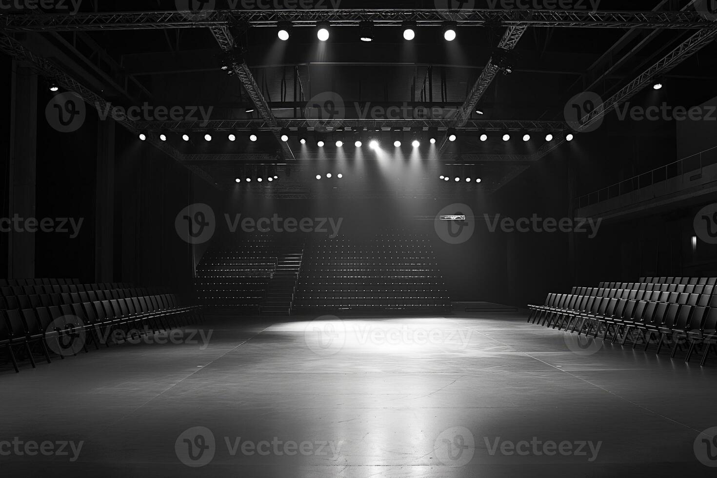 Empty Runway at a Fashion Show Under Spotlight. photo