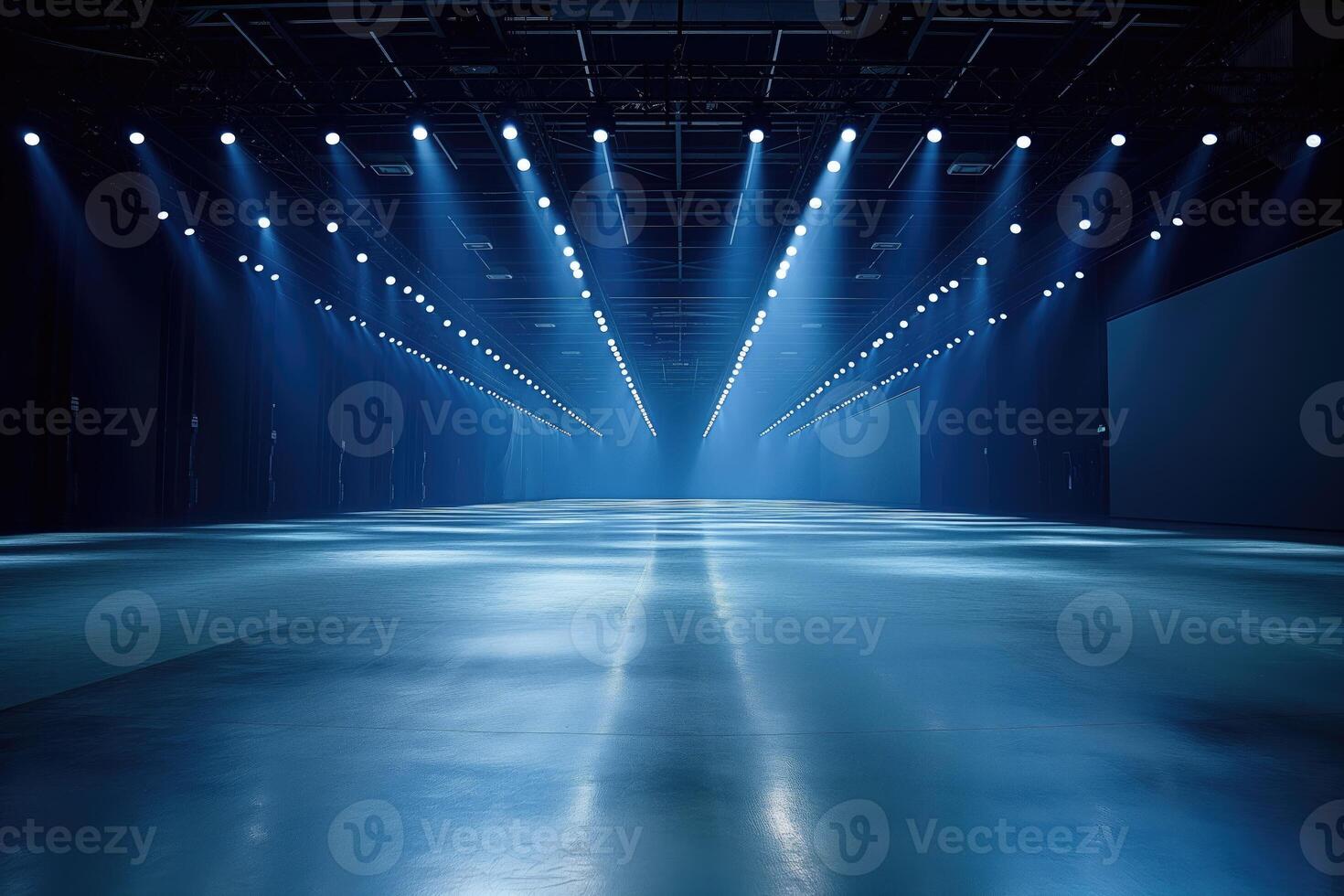 Empty Runway at a Fashion Show Under Spotlight. photo