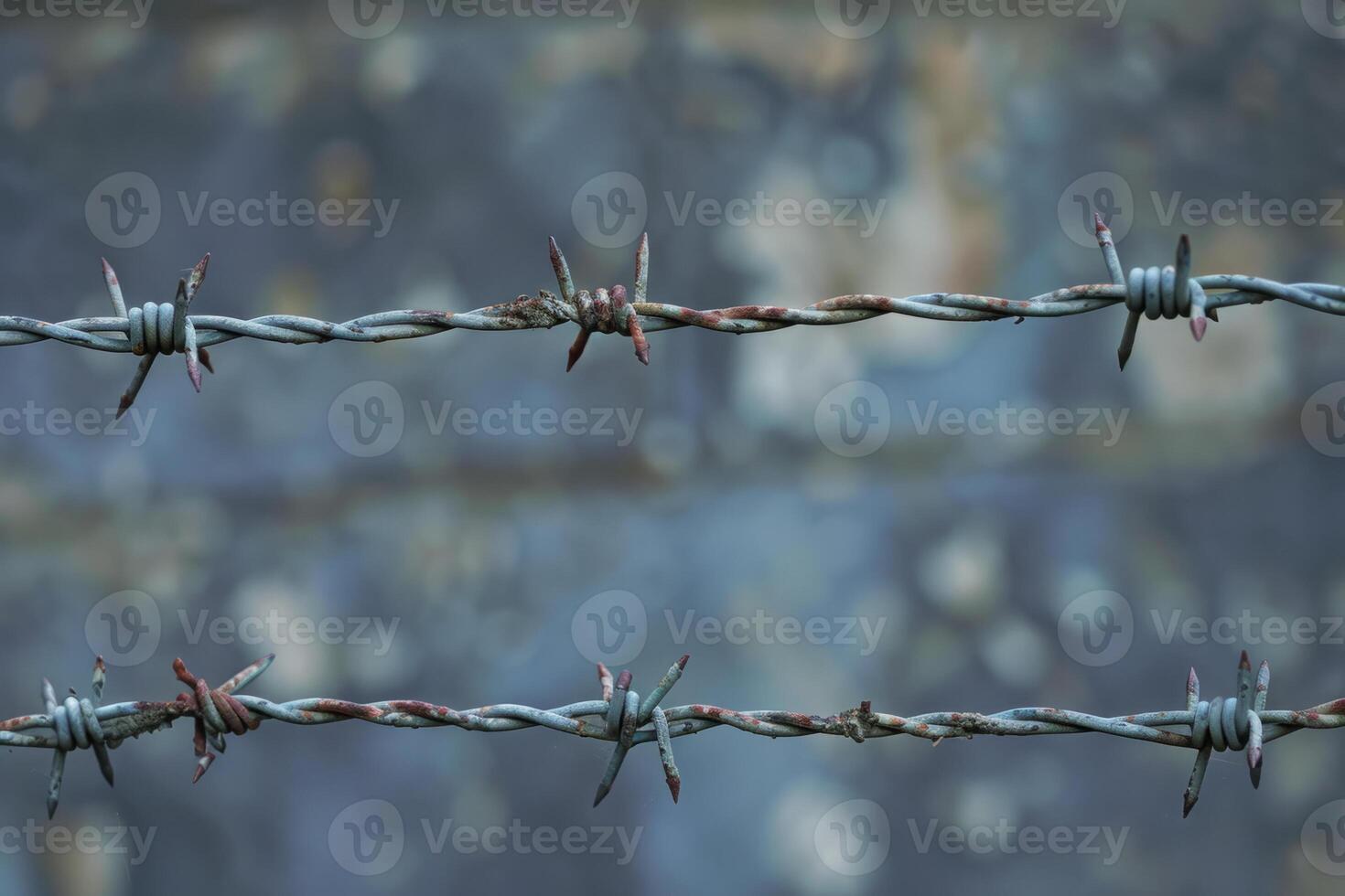 AI generated Barbed Wire Strands Against a Blurred Background photo