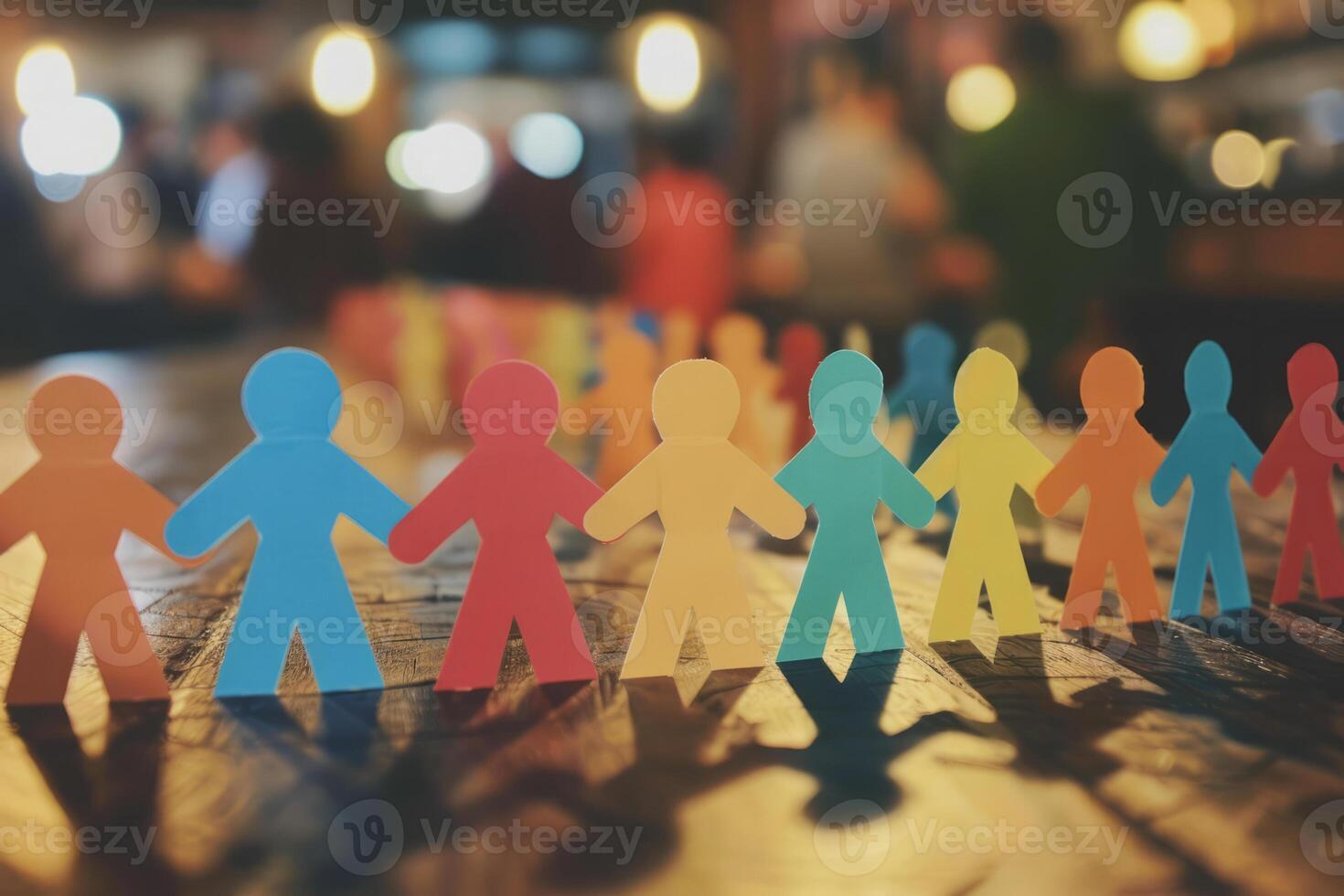 AI generated Paper People Chain Standing on Table photo