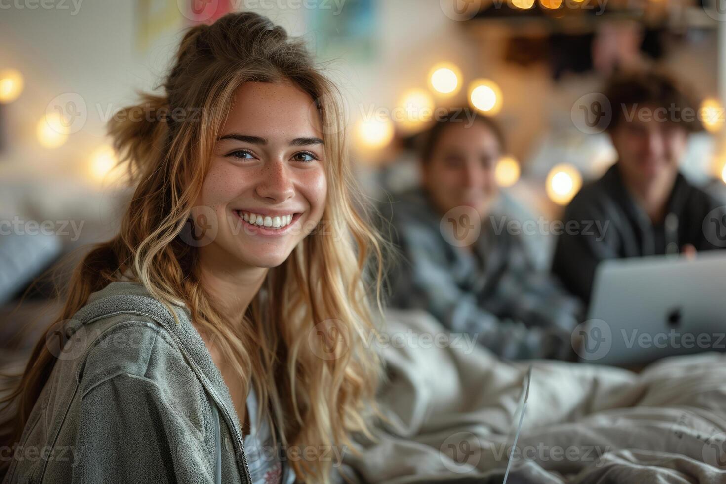 AI generated Students spending free time in college dormitory photo