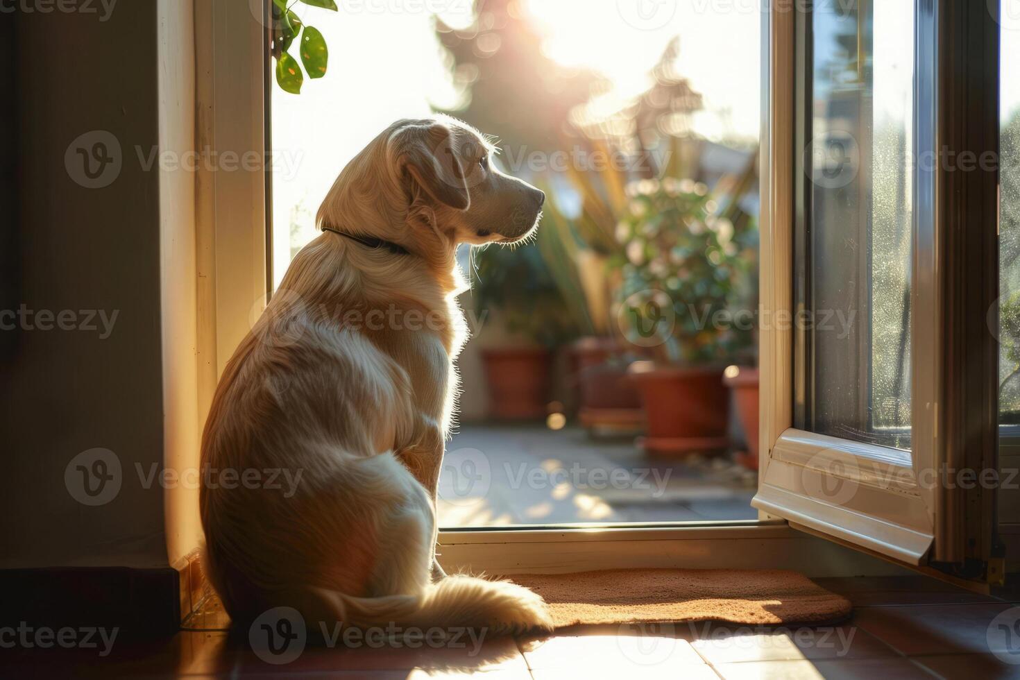 AI generated Dog Waiting Owners Return in Modern Home Interior photo