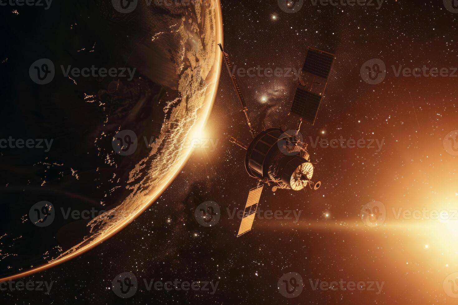 AI generated Autonomous Space Probe Near Planet in Outer Space photo
