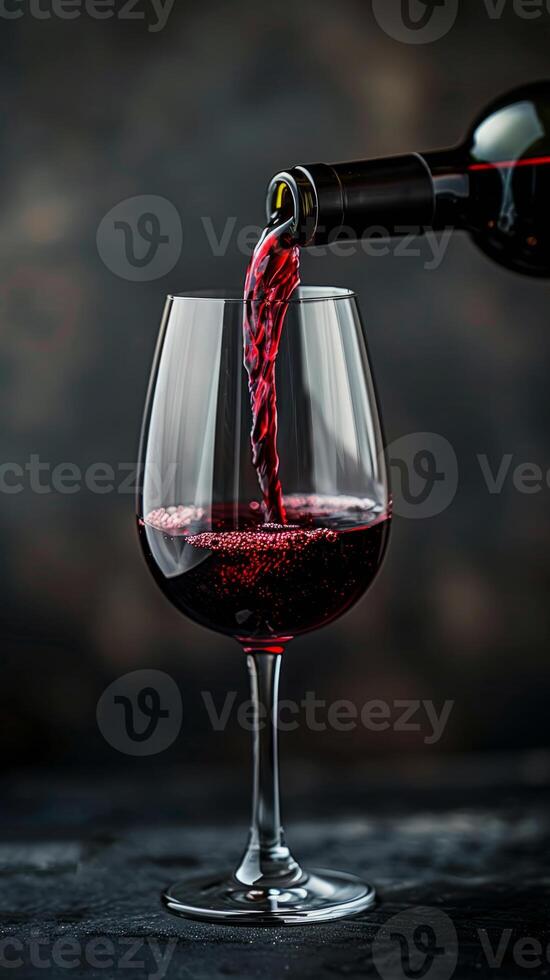 AI generated Wine Pouring Into Glass Against Dark Background photo