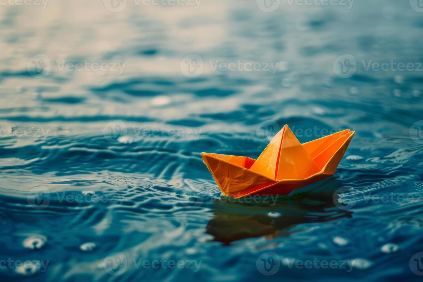 AI generated Lone paper boat sailing in ocean photo