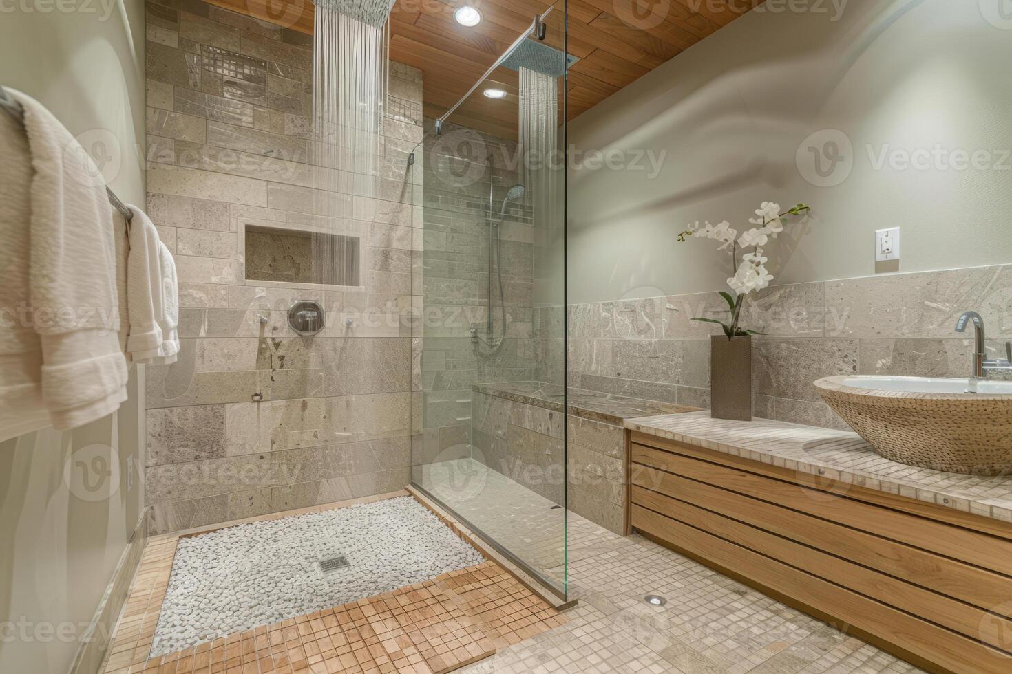AI generated Modern stylish bathroom with bathtub photo