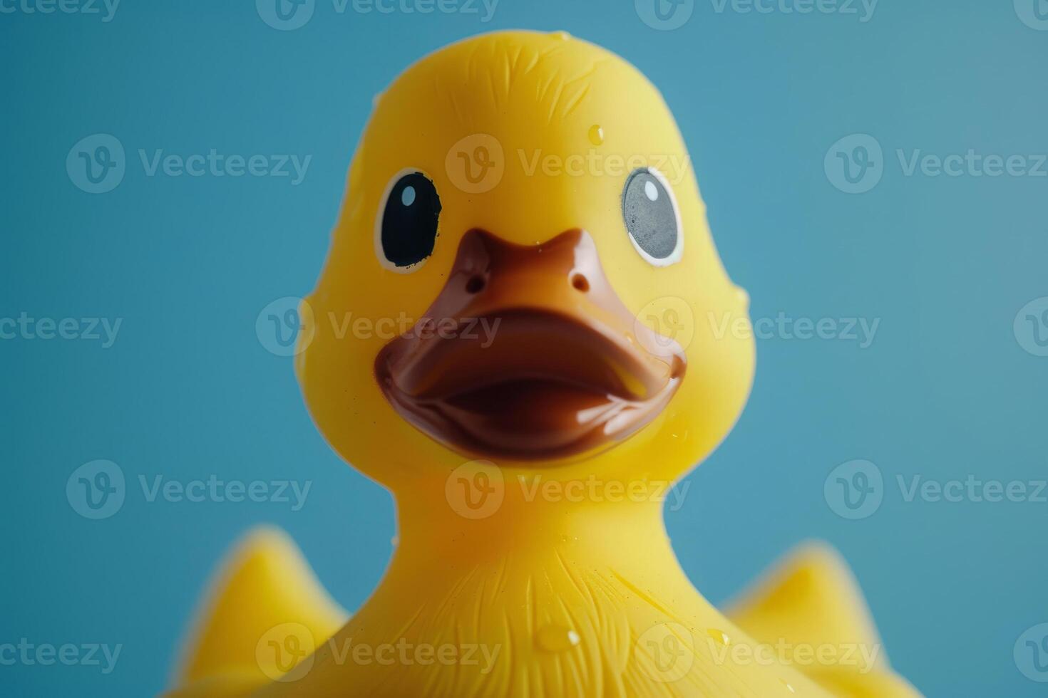 AI generated Yellow rubber ducky on blue background photo