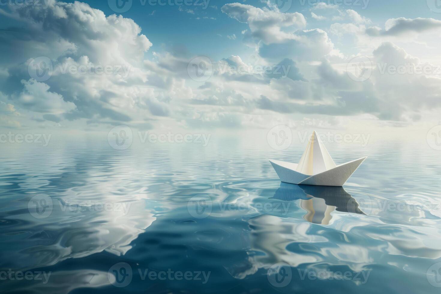 Lone paper boat sailing in ocean photo