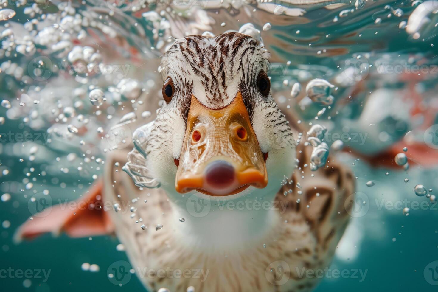 Close up of duck for swimming underwater photo