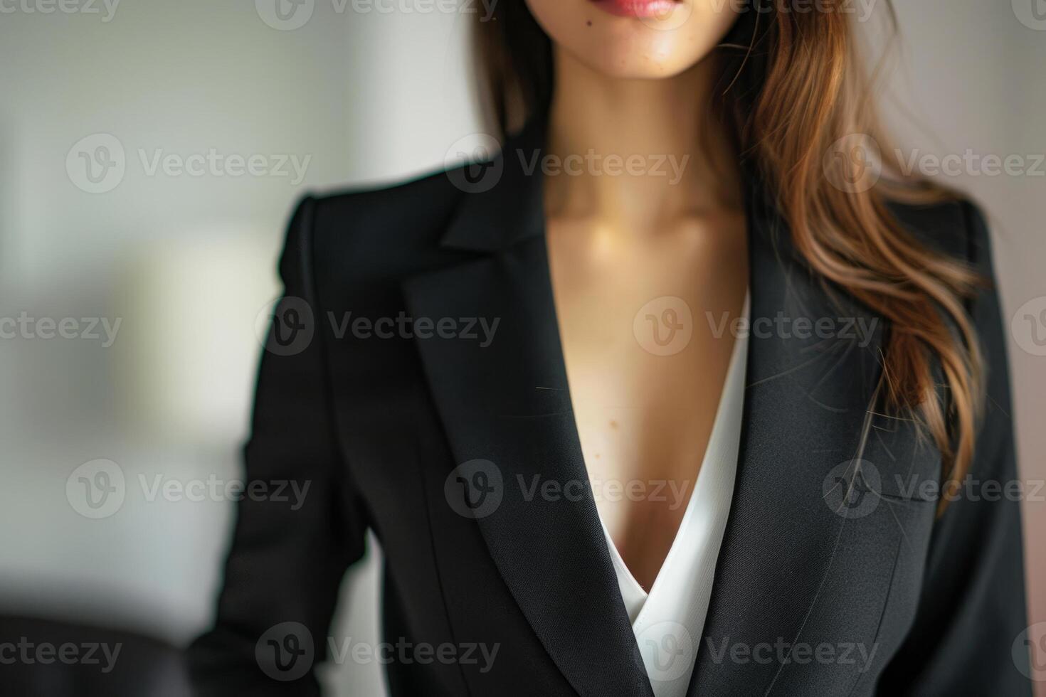 Confident businesswoman wearing business suit in office workspace photo