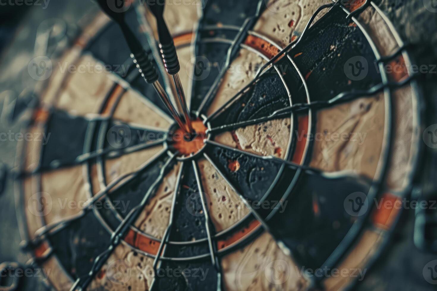 Dart Throw Strikes Bullseye on Traditional Dartboard photo