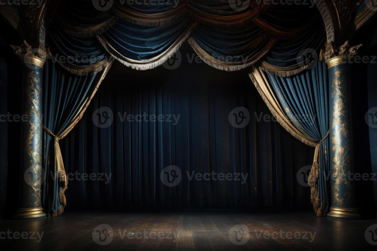 Empty theatre stage with curtain photo