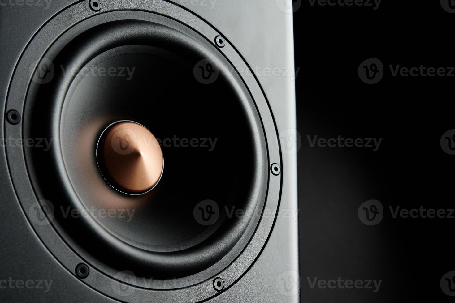 Multimedia acoustic sound speaker on dark background photo