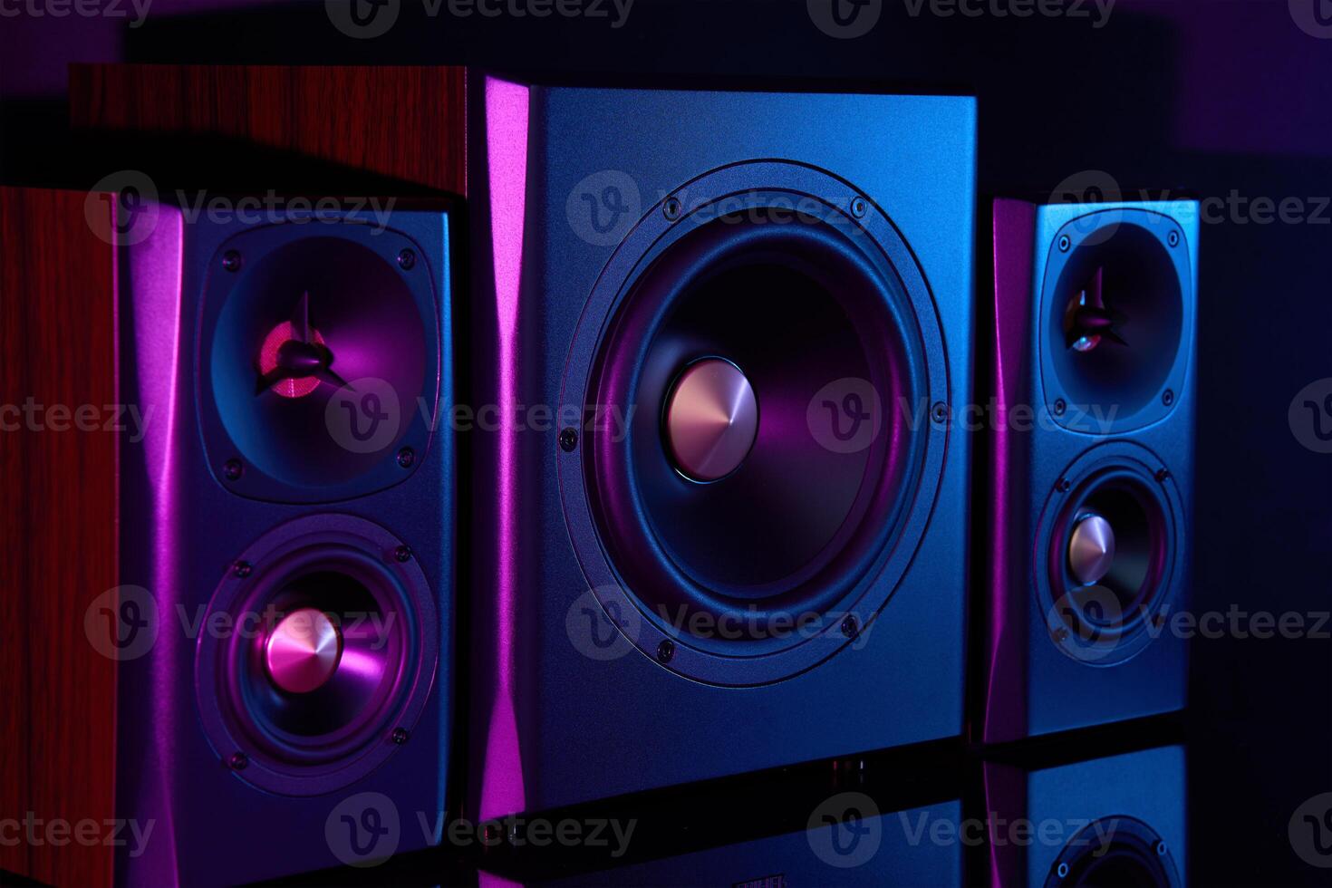 Multimedia acoustic sound speakers with neon lighting photo