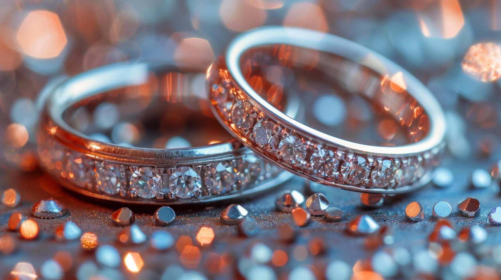 AI generated Two Diamond Wedding Rings on Table photo