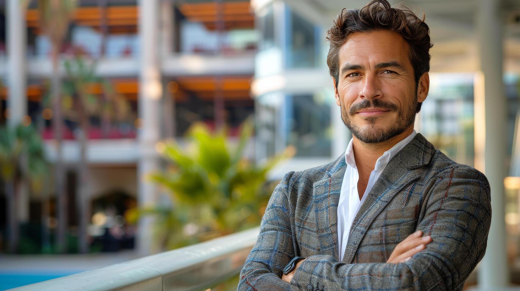 AI generated Man With Arms Crossed in Front of Building 43161193 Stock