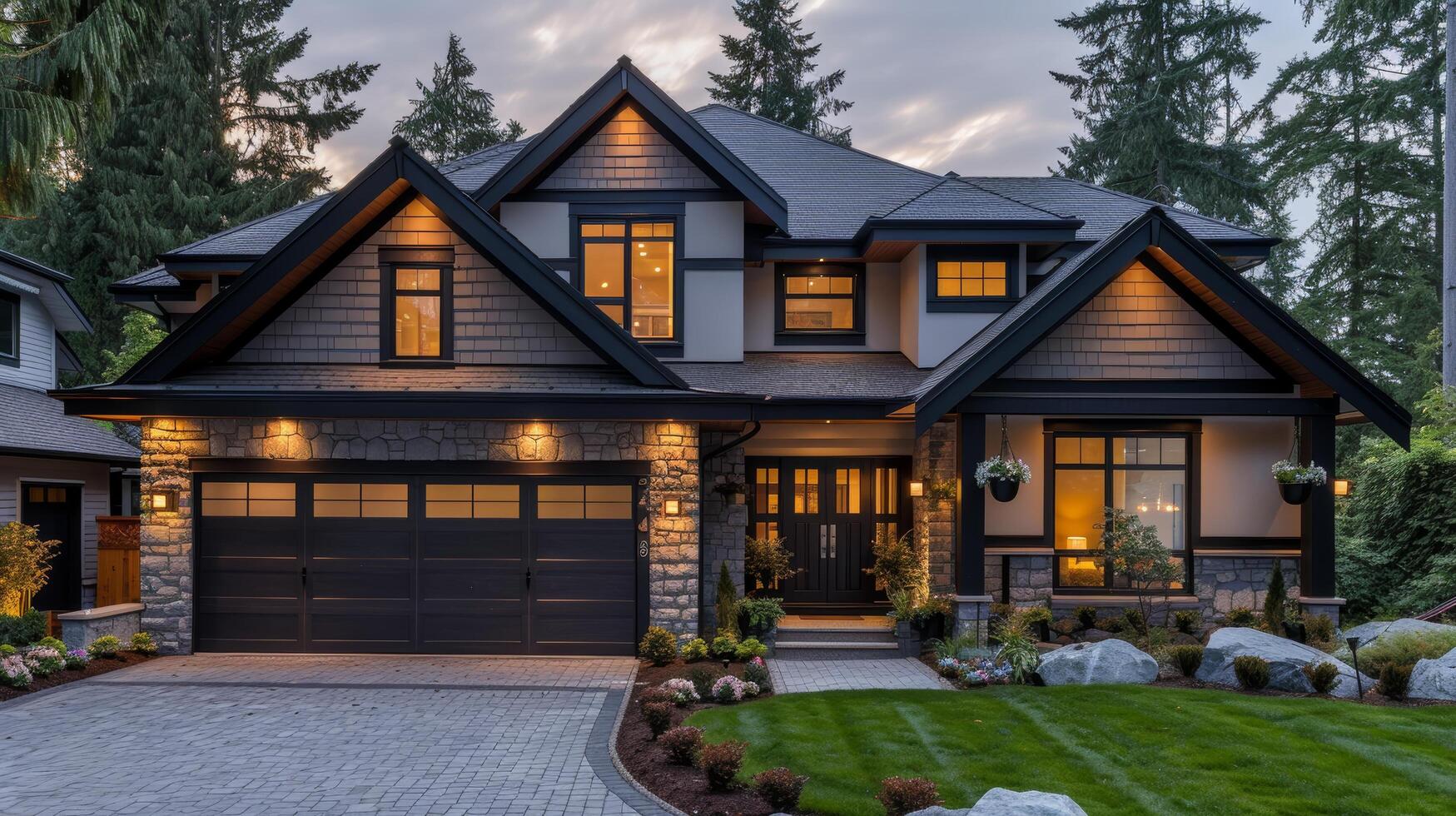 AI generated Suburban Mansion With Abundant Windows and Landscaping photo