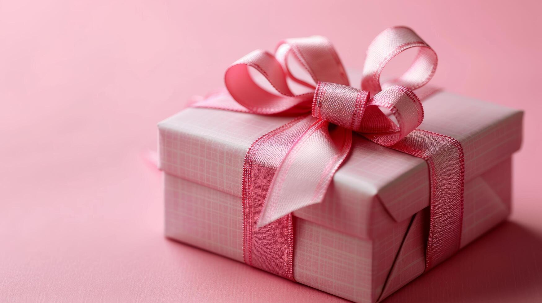 AI generated Pink Gift Box With Ribbon on Pink Background photo