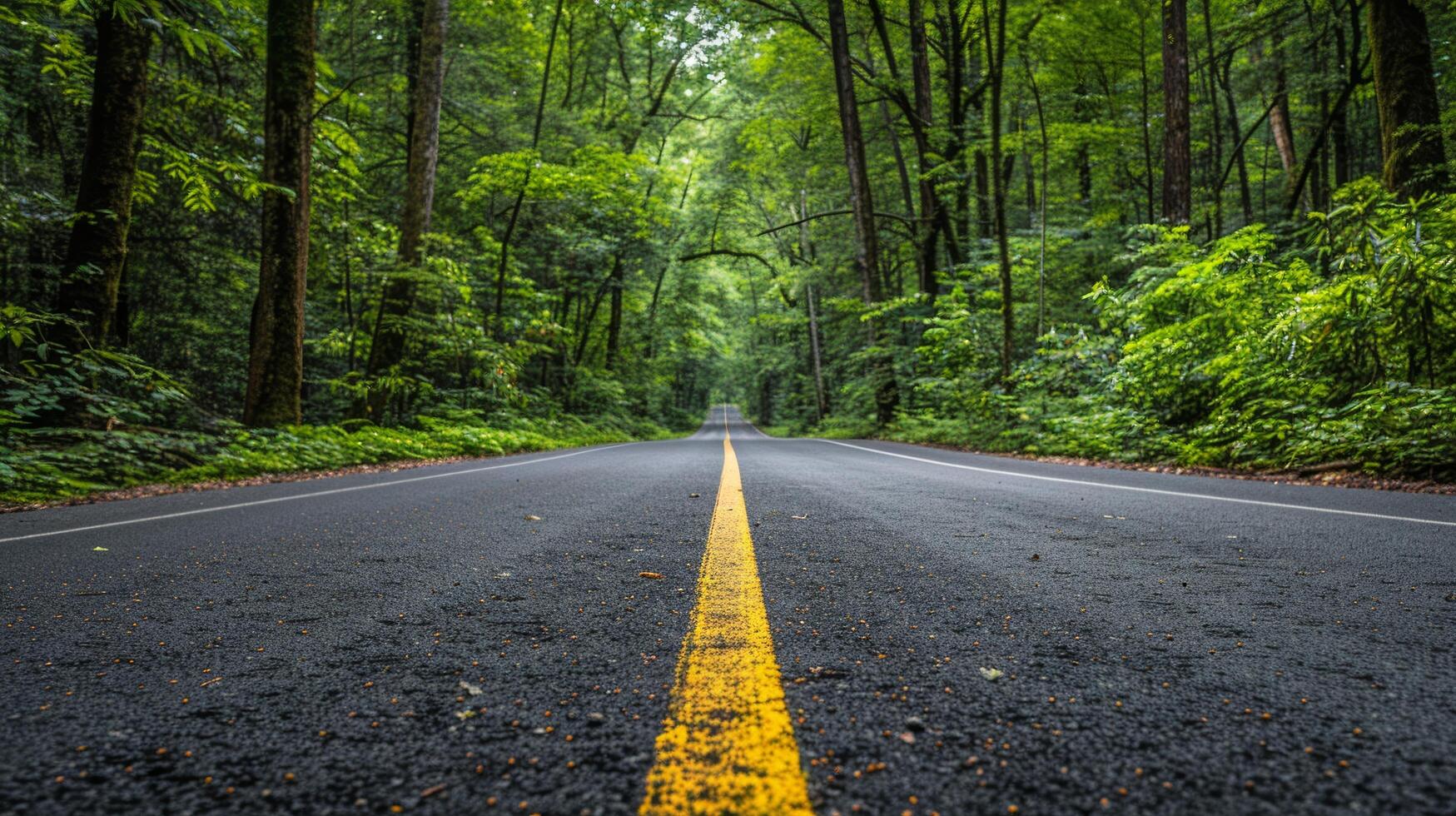 AI generated Tree-Lined Road in Forest photo