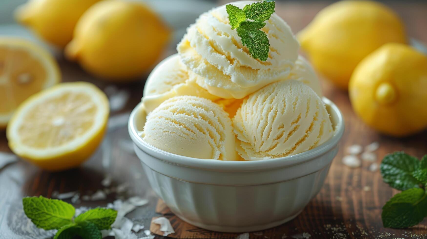 AI generated Bowl of Ice Cream With Lemons photo