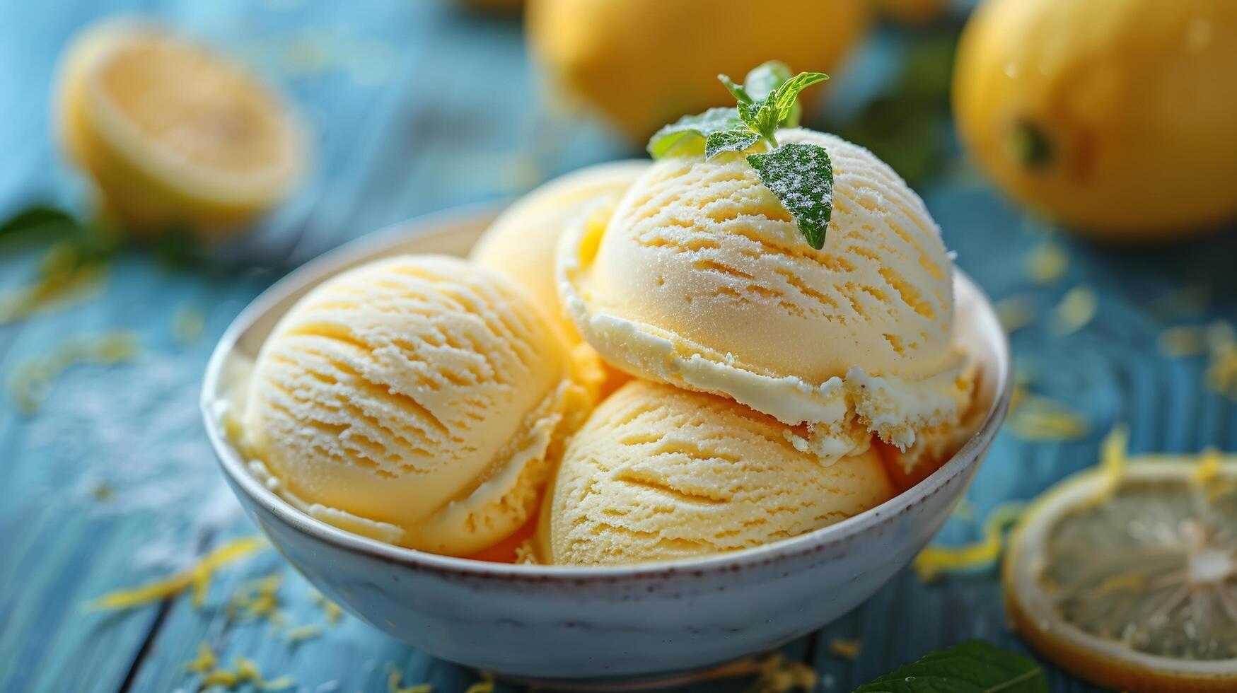 AI generated Bowl of Ice Cream With Lemons photo
