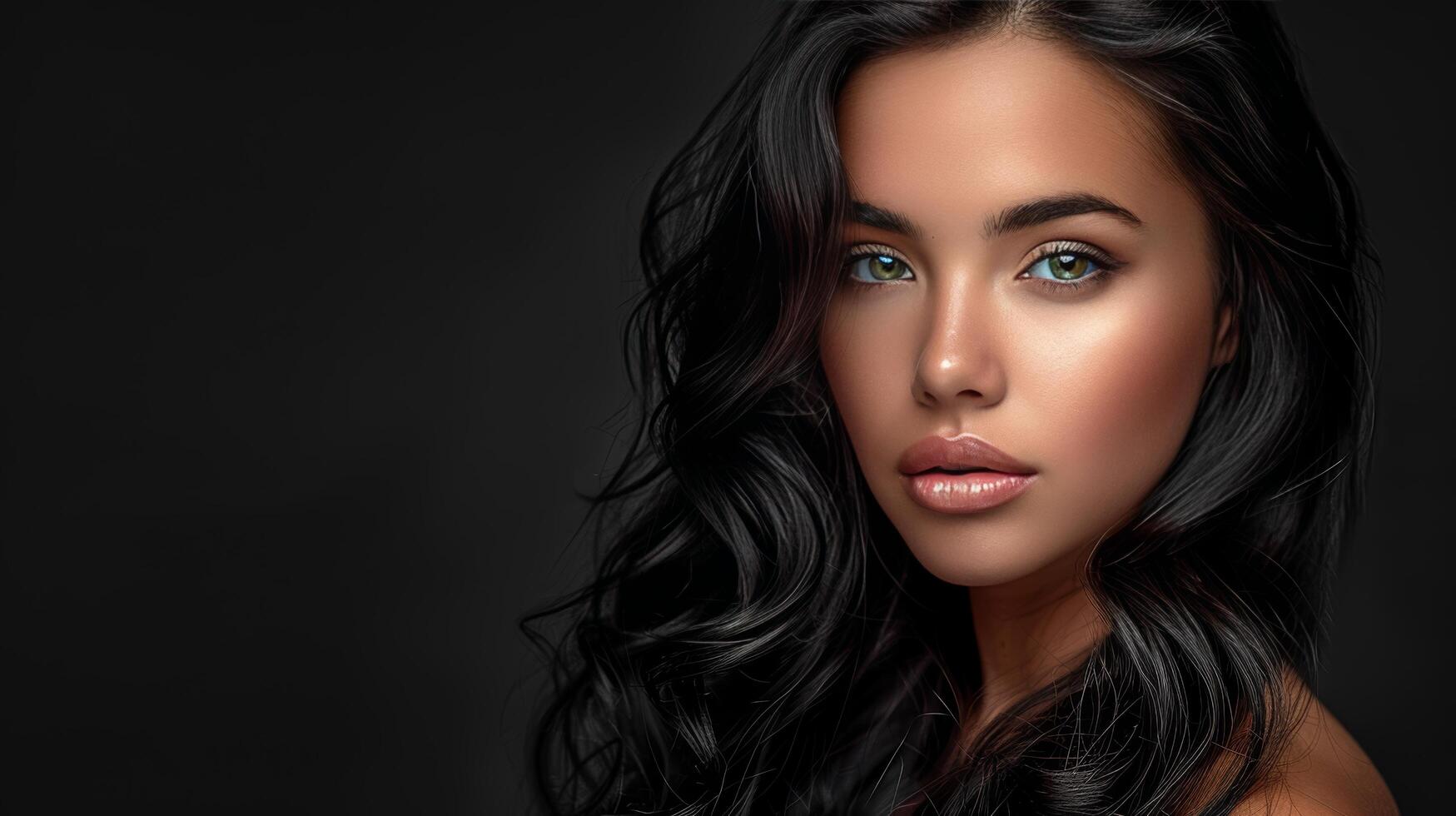 AI generated Woman With Long Black Hair and Blue Eyes photo