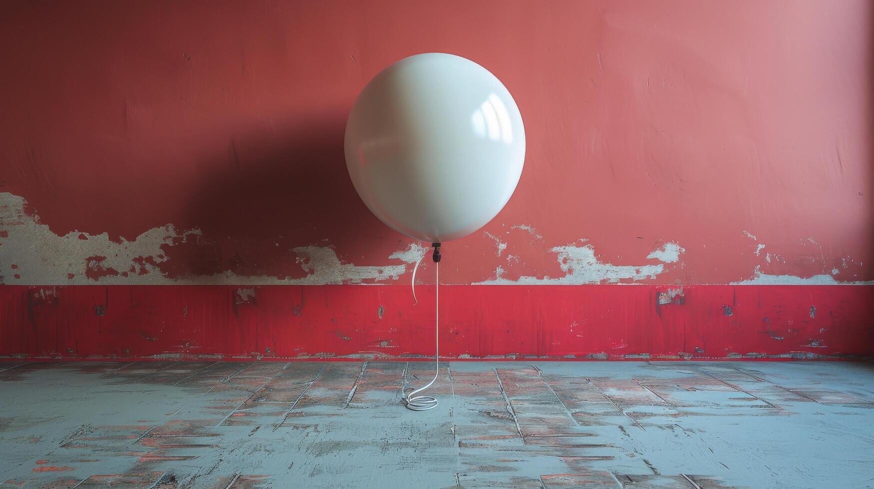 AI generated White Balloon Floating in Room With Red Wall photo