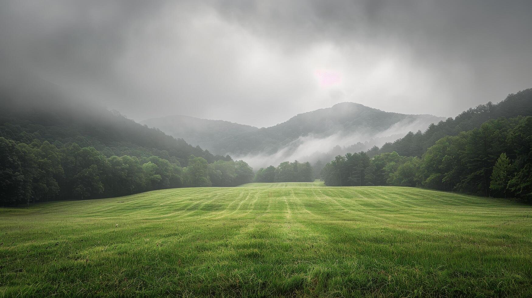 AI generated Green Field With Mountains Background photo