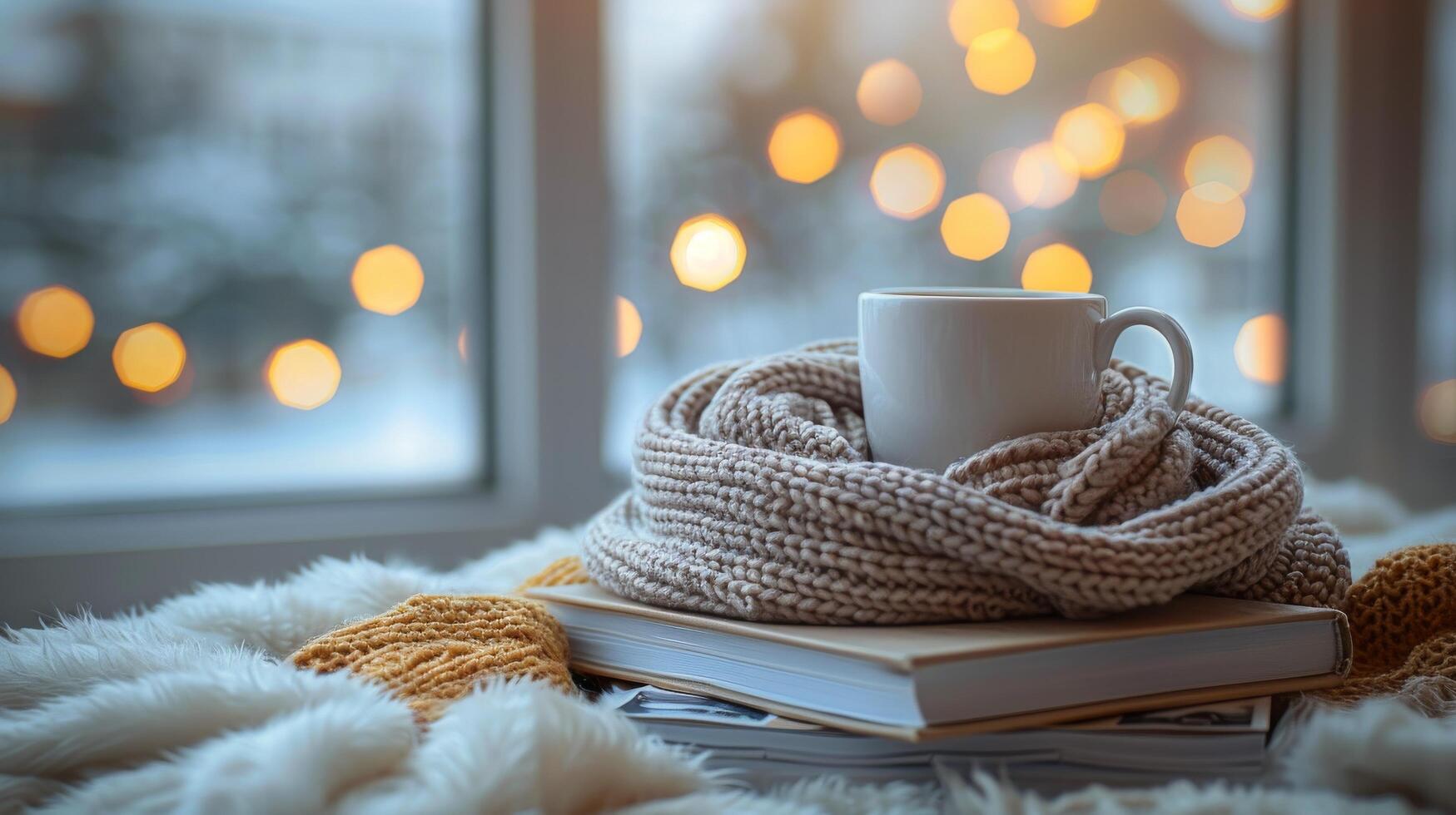 AI generated Coffee Cup on Pile of Books photo