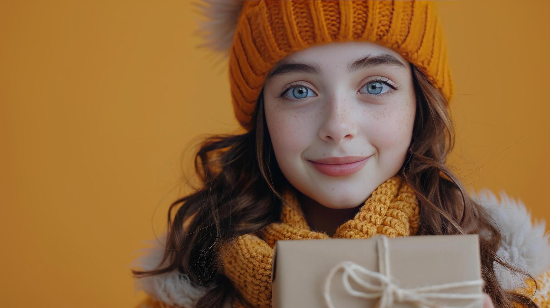 AI generated Young Girl in Knitted Hat and Scarf photo