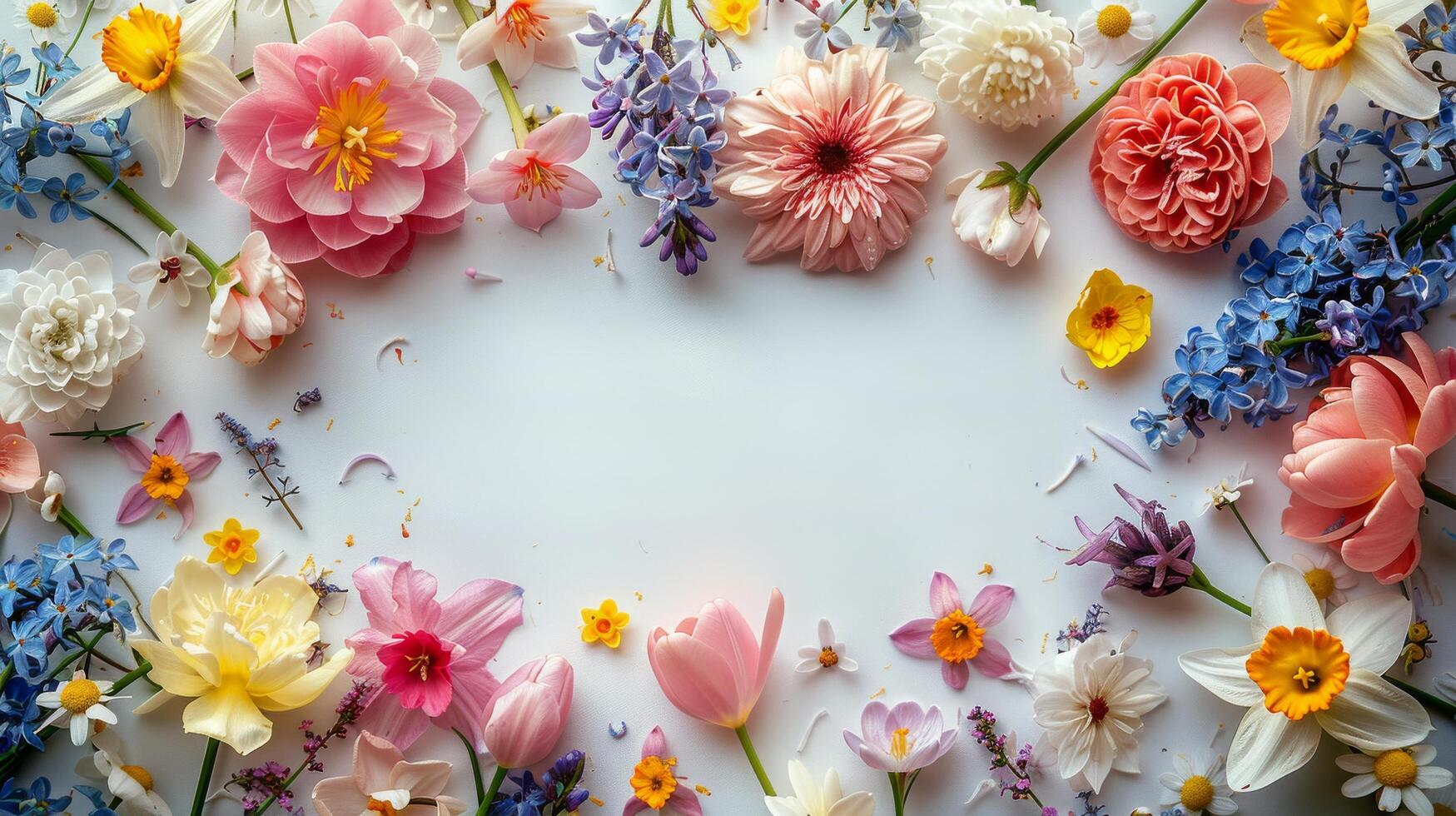 AI generated Circle of Flowers on White Surface photo