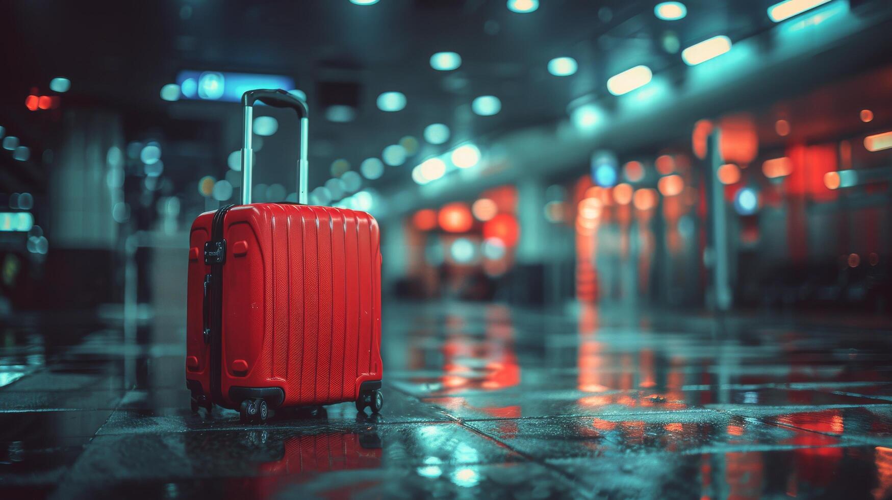 AI generated Red Luggage on Ground photo