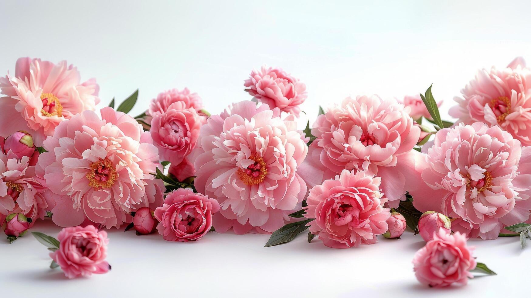 AI generated Group of Pink Flowers With Green Leaves photo