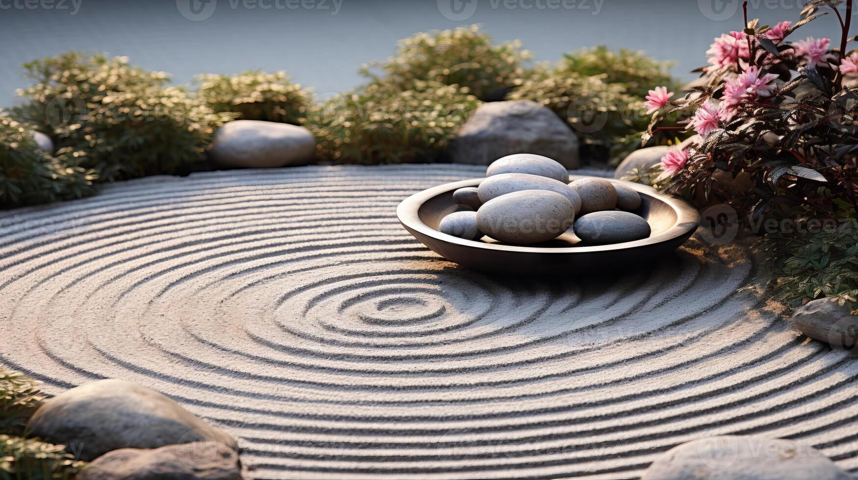 AI generated A zen garden with patterns that evoke a sense of balance. Generative AI photo