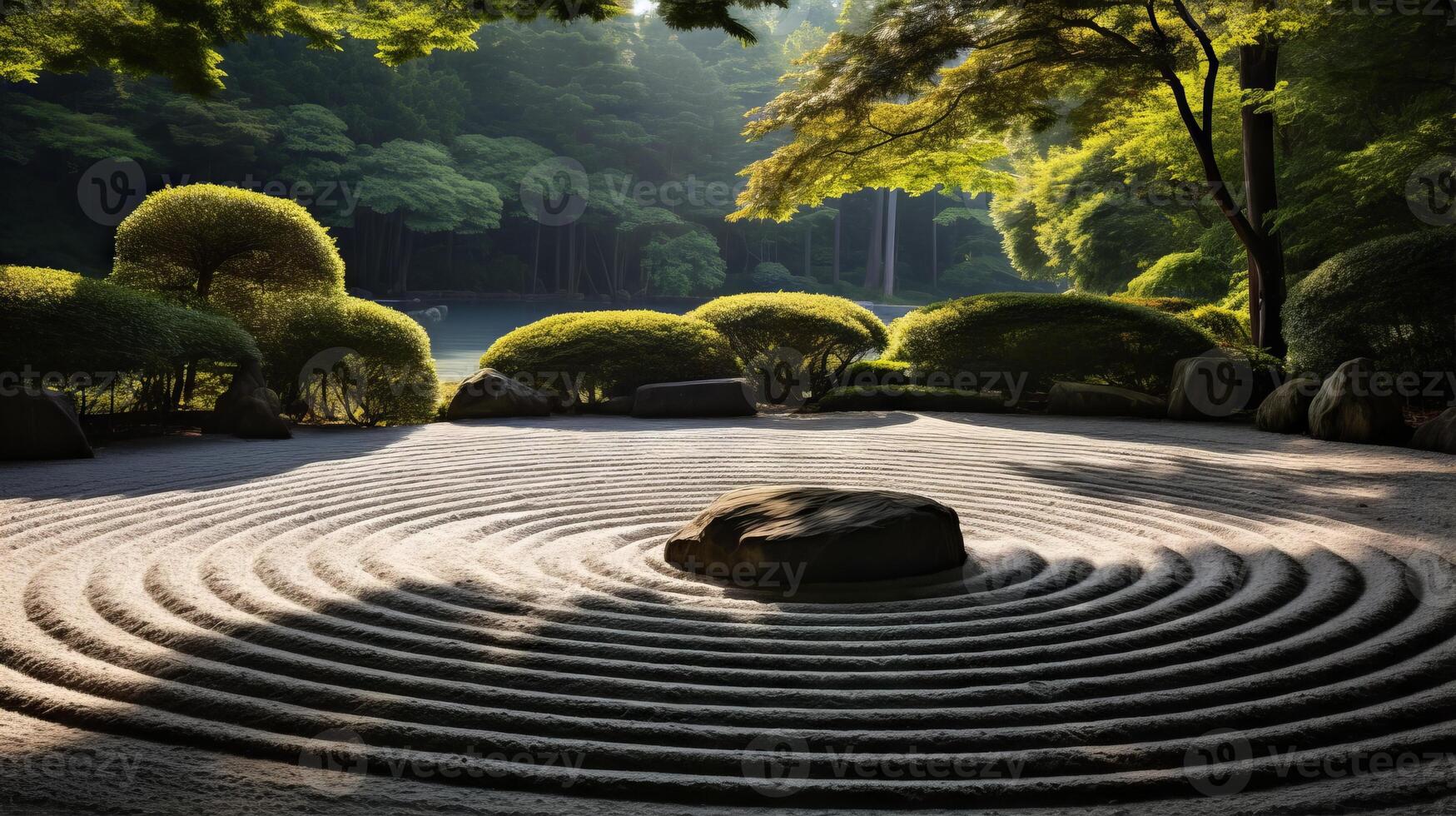 AI generated A zen garden with patterns that symbolize peace and unity. Generative AI photo