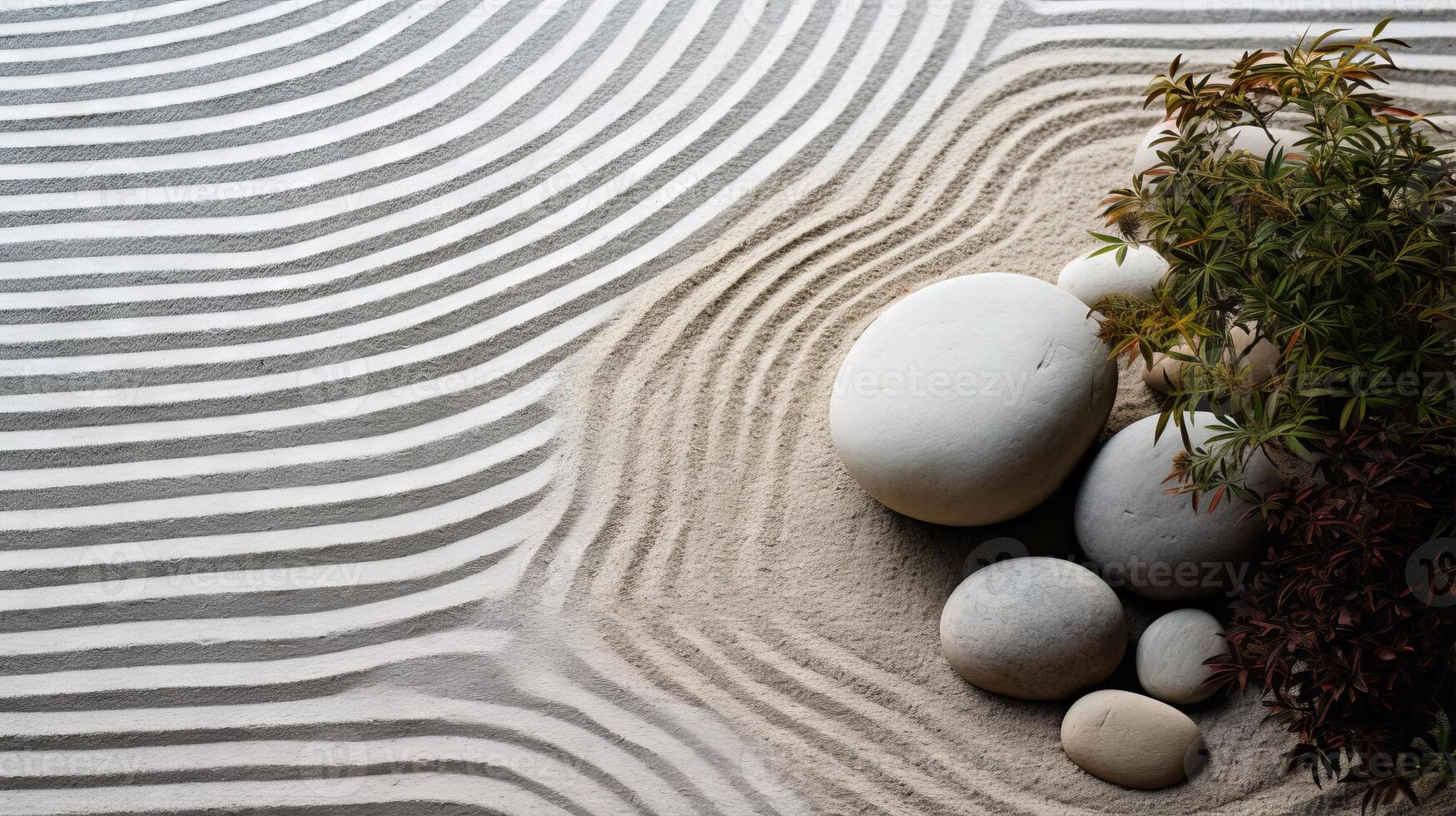 AI generated A zen garden with rocks and sand arranged in a calming pattern. Generative AI photo