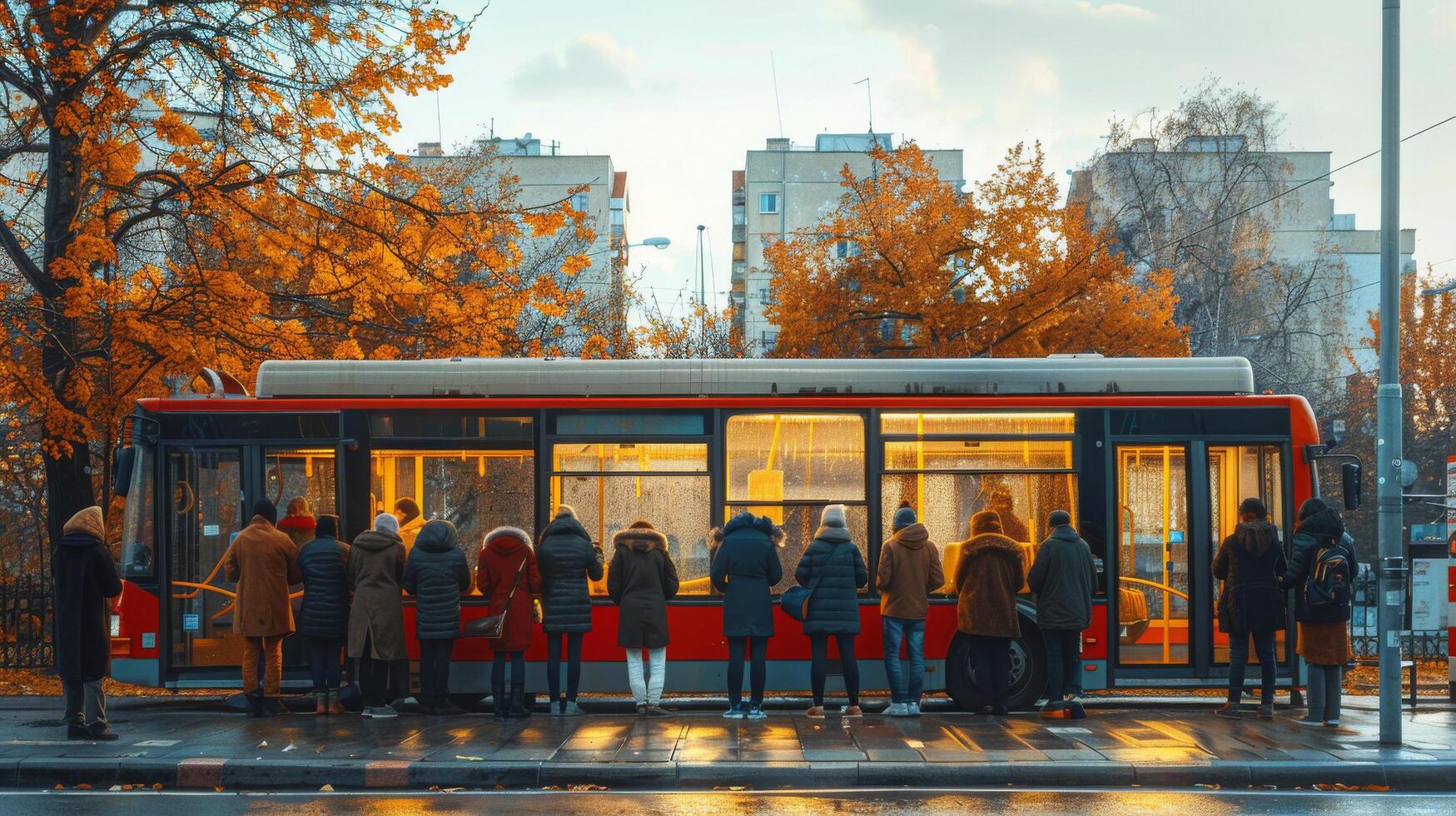AI generated Group of People Waiting at Bus Stop photo