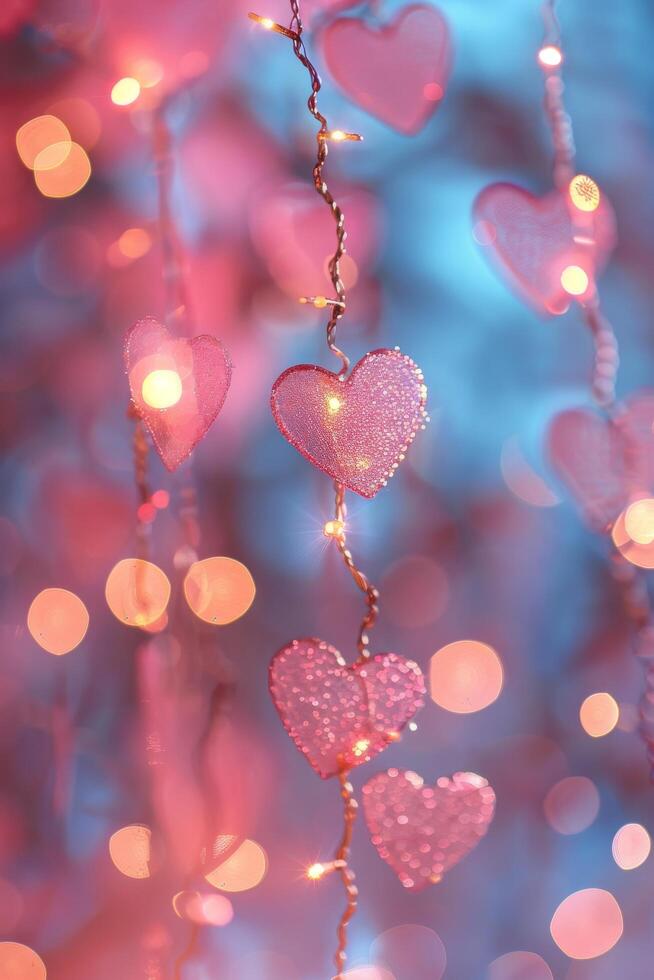 AI generated Pink Hearts Hanging From Tree photo