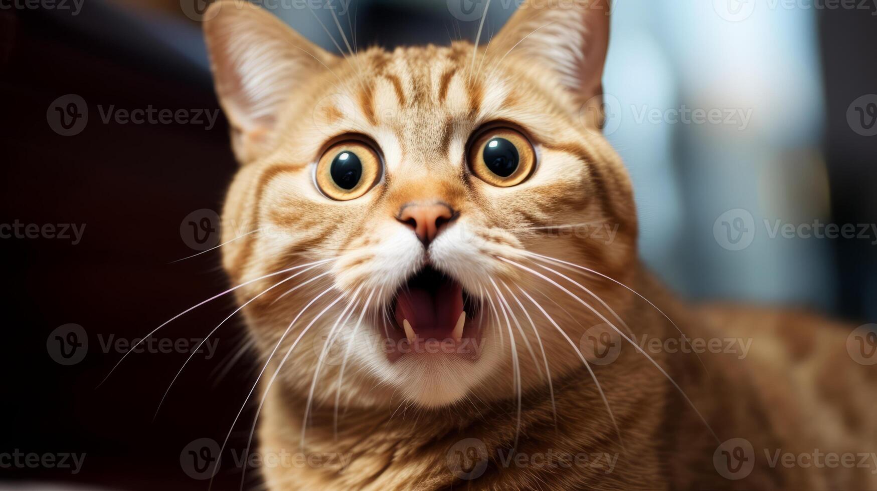 AI generated Cartoonish cat with exaggerated shock. Generative AI photo