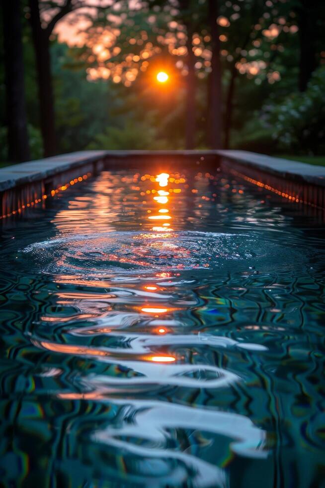 AI generated Pool Reflecting Sunset Glow photo