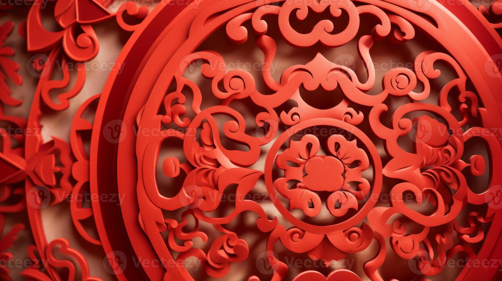 AI generated Red paper cutout with symbols. Generative AI photo